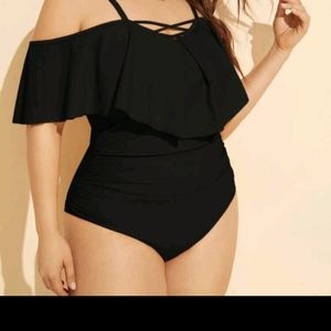 Plus flounce ruched one peice swimsuit